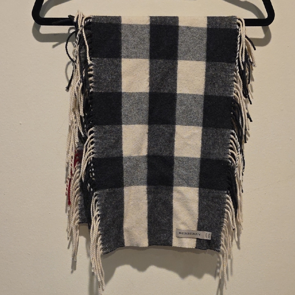 Burberry Gray and Burgundy Cream Plaid Scarf Happy Scarf